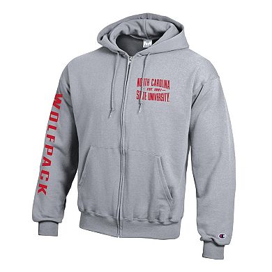 Men's Champion Gray NC State Wolfpack Varsity Powerblend Full-Zip Fleece Hoodie
