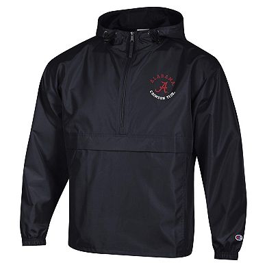 Men's Champion Black Alabama Crimson Tide Packable Hooded Windbreaker Half-Zip Jacket