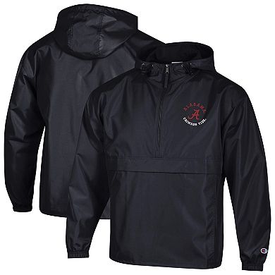 Men's Champion Black Alabama Crimson Tide Packable Hooded Windbreaker Half-Zip Jacket