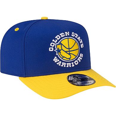 Men's New Era Royal/Gold Golden State Warriors 80s Throwback A-Frame 9FIFTY Snapback Hat