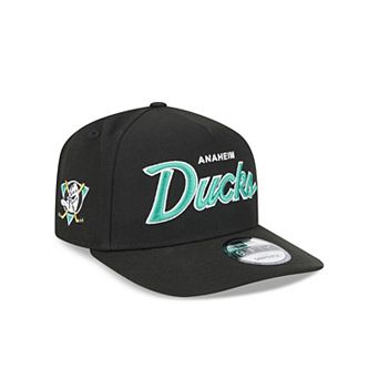 Men's New Era Black Anaheim Ducks Script A-Frame 9FIFTY Snapback Hat