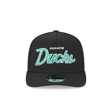 Men's New Era Black Anaheim Ducks Script A-Frame 9FIFTY Snapback Hat