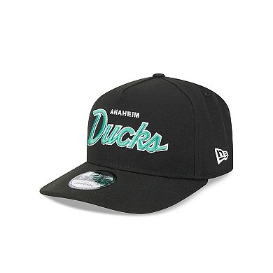 Men's New Era Black Anaheim Ducks Script A-Frame 9FIFTY Snapback Hat