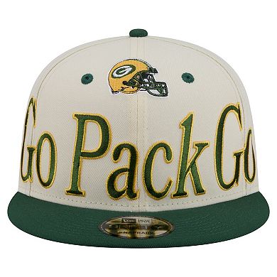 Men's New Era Cream Green Bay Packers Oversized Slogan 9FIFTY Snapback Hat