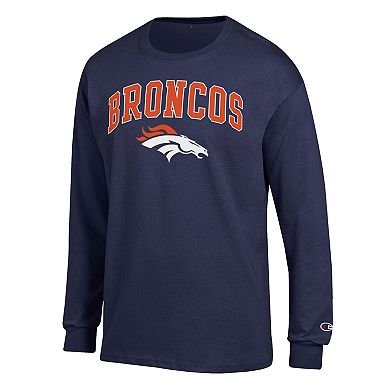 Men's Champion Navy Denver Broncos Arch Over Logo Long Sleeve T-Shirt