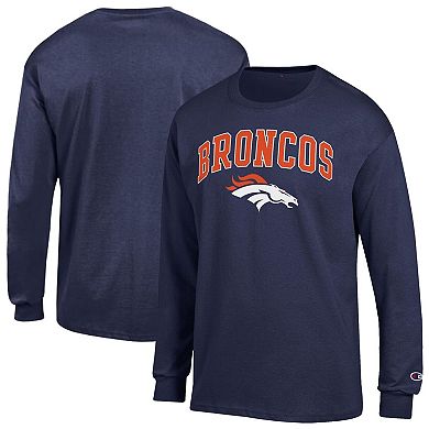 Men's Champion Navy Denver Broncos Arch Over Logo Long Sleeve T-Shirt