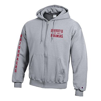 Men's Champion Gray Arkansas Razorbacks Varsity Powerblend Full-Zip Fleece Hoodie
