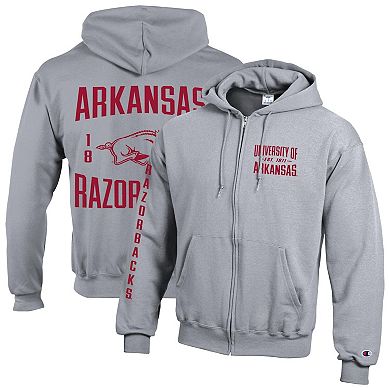 Men's Champion Gray Arkansas Razorbacks Varsity Powerblend Full-Zip Fleece Hoodie