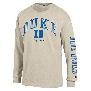 Men's Champion Oatmeal Duke Blue Devils Neutral Arch Long-Sleeve T-Shirt
