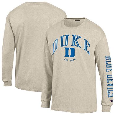 Men's Champion Oatmeal Duke Blue Devils Neutral Arch Long-Sleeve T-Shirt