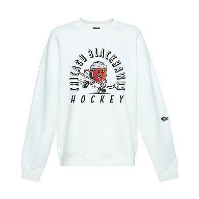 Women's Hype and Vice White Chicago Blackhawks Action Mascot Oversized Sweatshirt