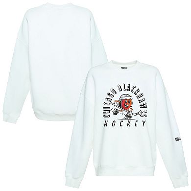 Women's Hype and Vice White Chicago Blackhawks Action Mascot Oversized Sweatshirt