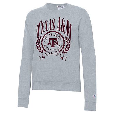 Women's Champion Heather Gray Texas A&M Aggies Academic Crest Powerblend Crewneck Sweatshirt