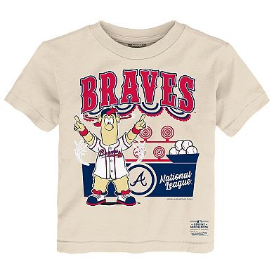 Toddler Mitchell & Ness Cream Atlanta Braves Step Back Up T-Shirt