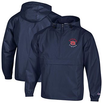 Men's Champion Navy Auburn Tigers Packable Hooded Windbreaker Half-Zip Jacket