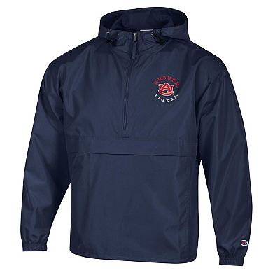 Men's Champion Navy Auburn Tigers Packable Hooded Windbreaker Half-Zip Jacket