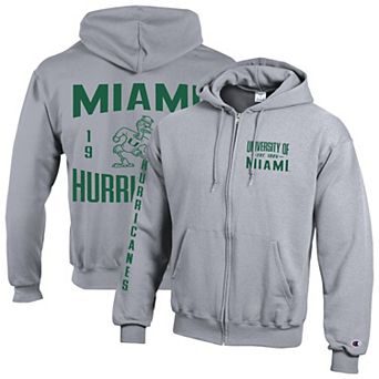 Men's Champion Gray Miami Hurricanes Varsity Powerblend Full-Zip Fleece Hoodie