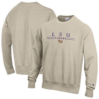 Men's Champion Oatmeal LSU Tigers Reverse Weave Crewneck Sweatshirt