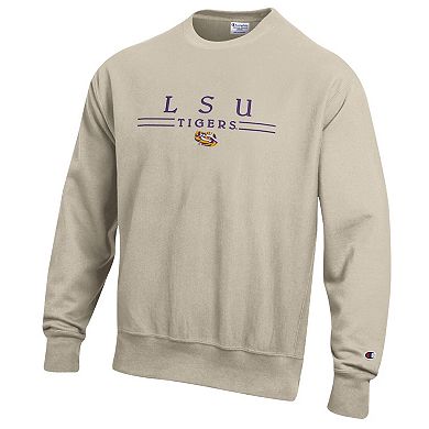 Men's Champion Oatmeal LSU Tigers Reverse Weave Crewneck Sweatshirt