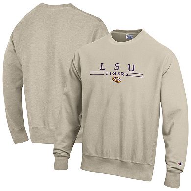 Men's Champion Oatmeal LSU Tigers Reverse Weave Crewneck Sweatshirt