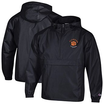 Men's Champion Black Clemson Tigers Packable Hooded Windbreaker Half-Zip Jacket