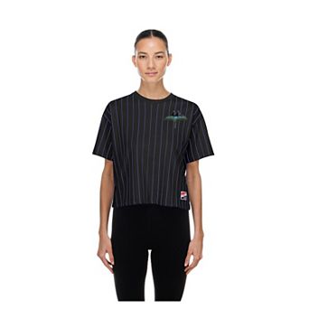 Women's New Era Black Tampa Bay Rays City Connect Throwback Meshback Pinstripe Boxy T-Shirt
