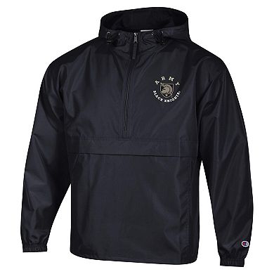 Men's Champion Black Army Black Knights Packable Hooded Windbreaker Half-Zip Jacket