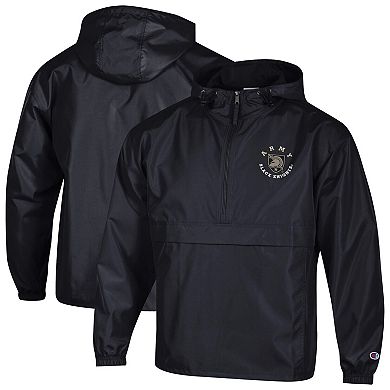 Men's Champion Black Army Black Knights Packable Hooded Windbreaker Half-Zip Jacket