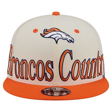 Men's New Era Cream Denver Broncos Oversized Slogan 9FIFTY Snapback Hat
