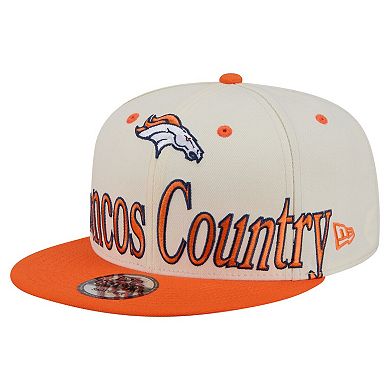 Men's New Era Cream Denver Broncos Oversized Slogan 9FIFTY Snapback Hat