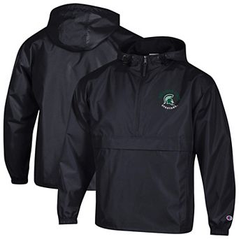 Men's Champion Black Michigan State Spartans Packable Hooded Windbreaker Half-Zip Jacket
