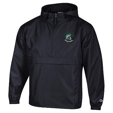 Men's Champion Black Michigan State Spartans Packable Hooded Windbreaker Half-Zip Jacket