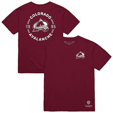 Men's Mitchell & Ness Burgundy Colorado Avalanche Core Penalty Box 3.0 T-Shirt