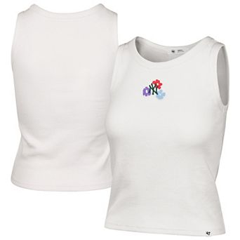 Women's '47 Cream New York Yankees Floral Logo Ribbed Baby Tank Top