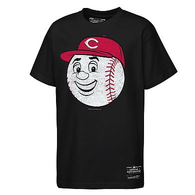 Youth Mitchell & Ness Black Cincinnati Reds Big Face Mascot T-Shirt