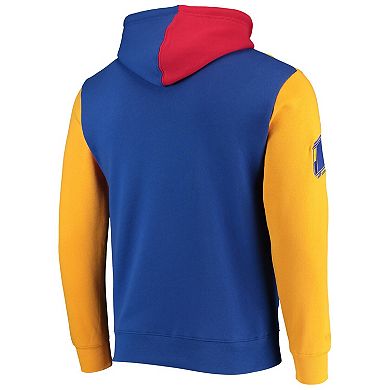 Men's Mitchell & Ness Royal San Francisco Warriors Hardwood Classics 75th Anniversary Colorblock Pullover Hoodie
