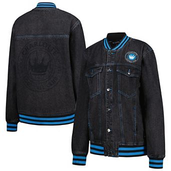 Men's The Wild Collective Black Charlotte FC Denim Full-Button Bomber Jacket