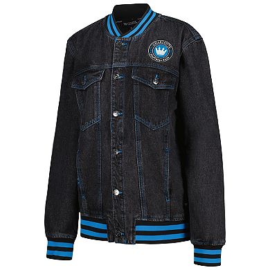 Men's The Wild Collective Black Charlotte FC Denim Full-Button Bomber Jacket