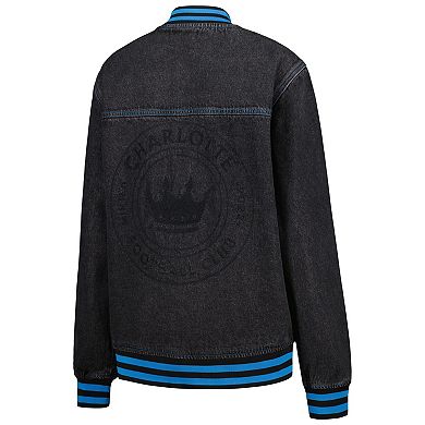 Men's The Wild Collective Black Charlotte FC Denim Full-Button Bomber Jacket