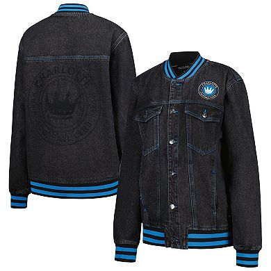 Men's The Wild Collective Black Charlotte FC Denim Full-Button Bomber Jacket