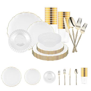Fancy Round Disposable Plastic Tableware Set - For 120 Guests