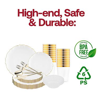 Fancy Round Disposable Plastic Tableware Set - For 120 Guests