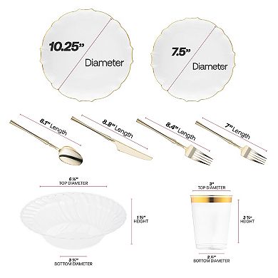 Fancy Round Disposable Plastic Tableware Set - For 120 Guests