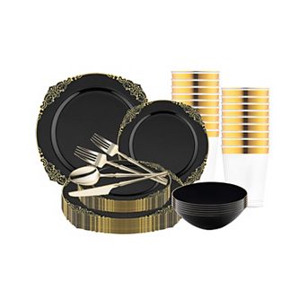 Fancy Round Disposable Plastic Tableware Set - For 120 Guests