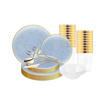 Fancy Round Disposable Plastic Tableware Set - For 120 Guests