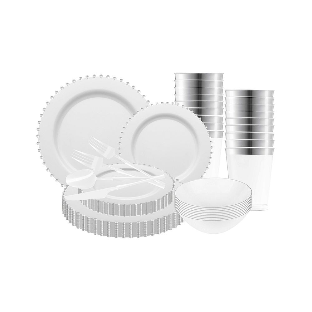 Fancy Round Disposable Plastic Tableware Set - For 120 Guests