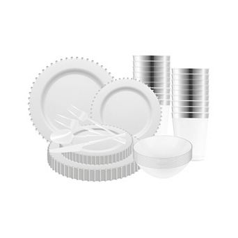 Fancy Round Disposable Plastic Tableware Set - For 120 Guests