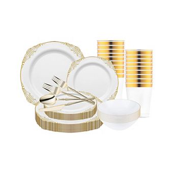 Fancy Round Disposable Plastic Tableware Set - For 120 Guests