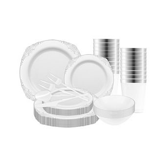 Fancy Round Disposable Plastic Tableware Set - For 120 Guests