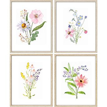 Watercolor Wildflower Floral Wall Art Prints Set of 4 Botanical Decor